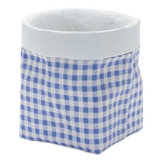 Set of Two Blue And White Cement 7 Ounce Gingham Pot Planters