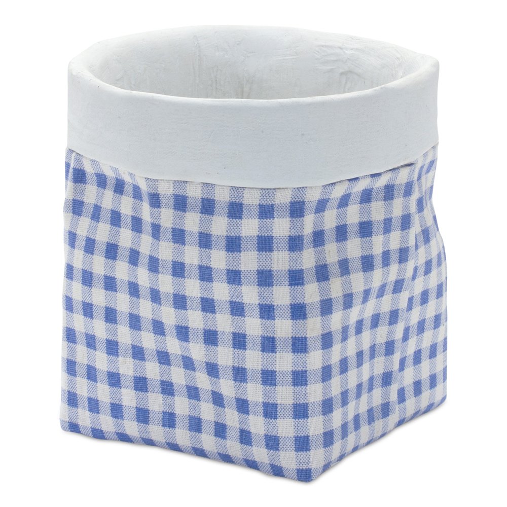 Set of Two Blue And White Cement 7 Ounce Gingham Pot Planters - Fluent Trends Indoor Planters