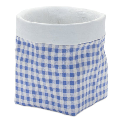 Set of Two Blue And White Cement 7 Ounce Gingham Pot Planters - Fluent Trends Indoor Planters