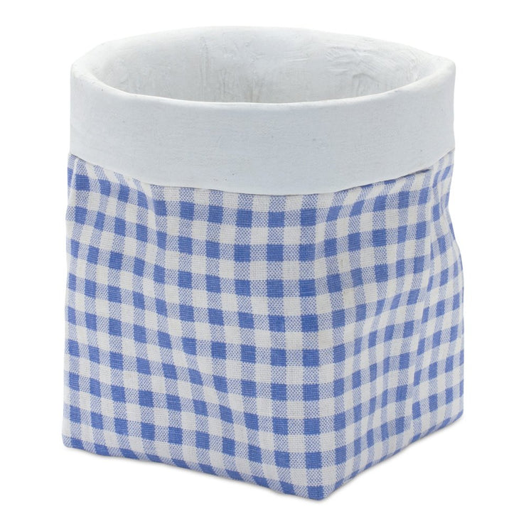 Set of Two Blue And White Cement 7 Ounce Gingham Pot Planters - Fluent Trends Indoor Planters