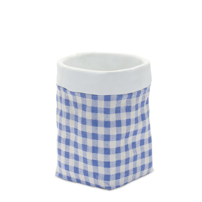 Set of Two Blue And White Cement 7 Ounce Gingham Pot Planters - Fluent Trends Indoor Planters