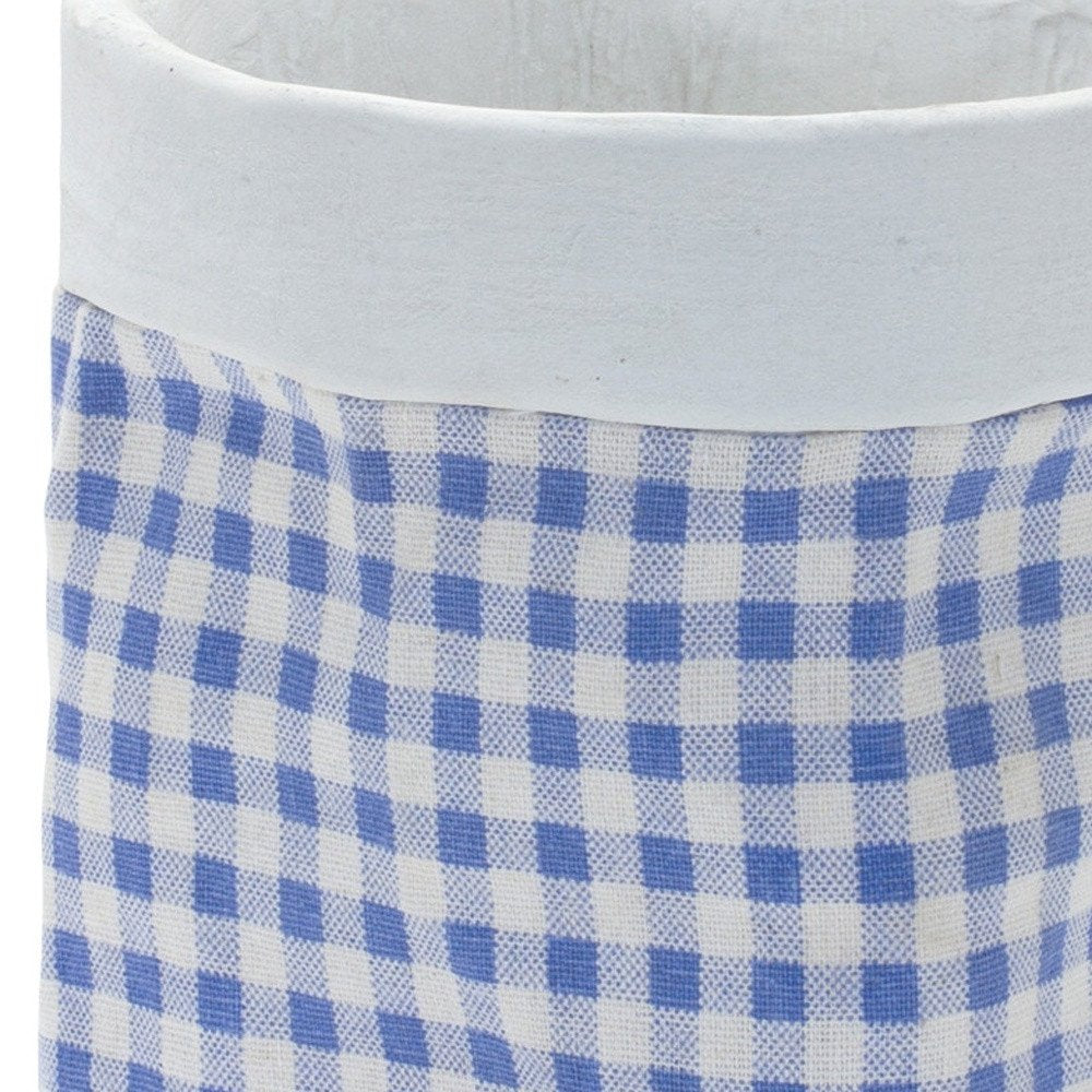 Set of Two Blue And White Cement 7 Ounce Gingham Pot Planters - Fluent Trends Indoor Planters
