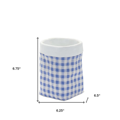 Set of Two Blue And White Cement 7 Ounce Gingham Pot Planters - Fluent Trends Indoor Planters