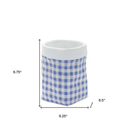 Set of Two Blue And White Cement 7 Ounce Gingham Pot Planters - Fluent Trends Indoor Planters