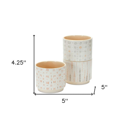 White Set of Three Dolomite 2.77056 ounce Round Pot Planter HomeRoots