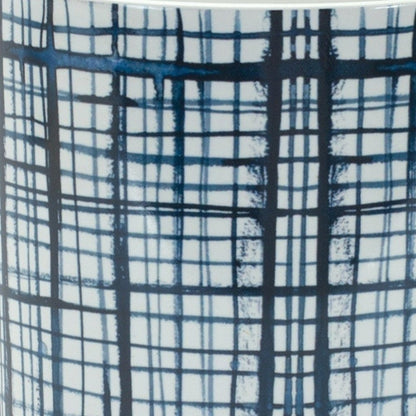 Set of Two White And Blue Ceramic Lattice 2 Ounce Round Pot Planters