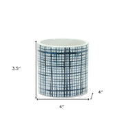 Set of Two White And Blue Ceramic Lattice 2 Ounce Round Pot Planters - Fluent Trends Indoor Planters