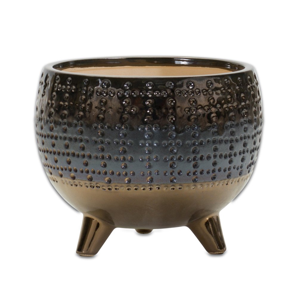 Antiqued Bronze And Pewter Clay 7 Ounce Geometric Pot Planter
