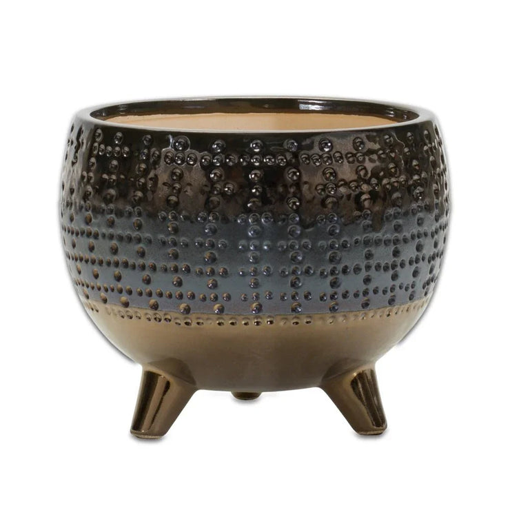 Antiqued Bronze And Pewter Clay 7 Ounce Geometric Pot Planter - Fluent Trends Indoor Planters