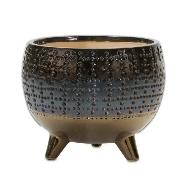Antiqued Bronze And Pewter Clay 7 Ounce Geometric Pot Planter - Fluent Trends Indoor Planters