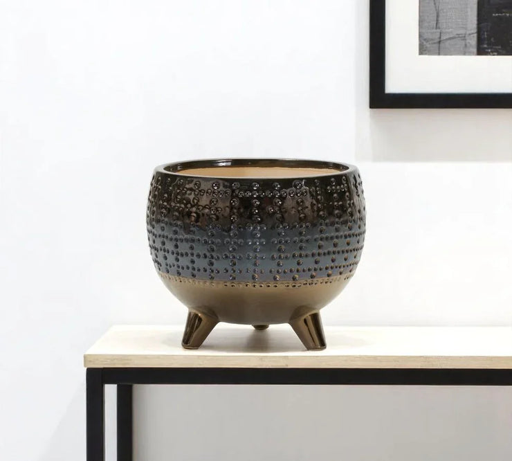 Antiqued Bronze And Pewter Clay 7 Ounce Geometric Pot Planter - Fluent Trends Indoor Planters