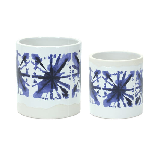 Set of Two 6" White Ceramic Round Pot Planter HomeRoots