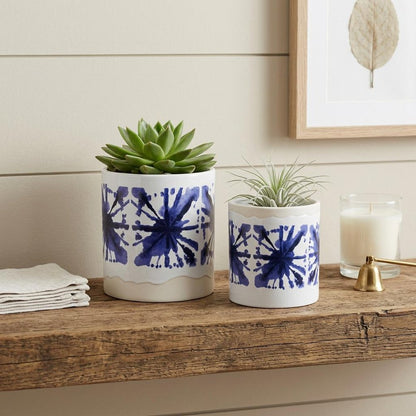 Set of Two 6" White Ceramic Round Pot Planter