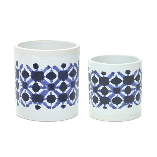 Set of Two 6" White Ceramic Round Pot Planter HomeRoots