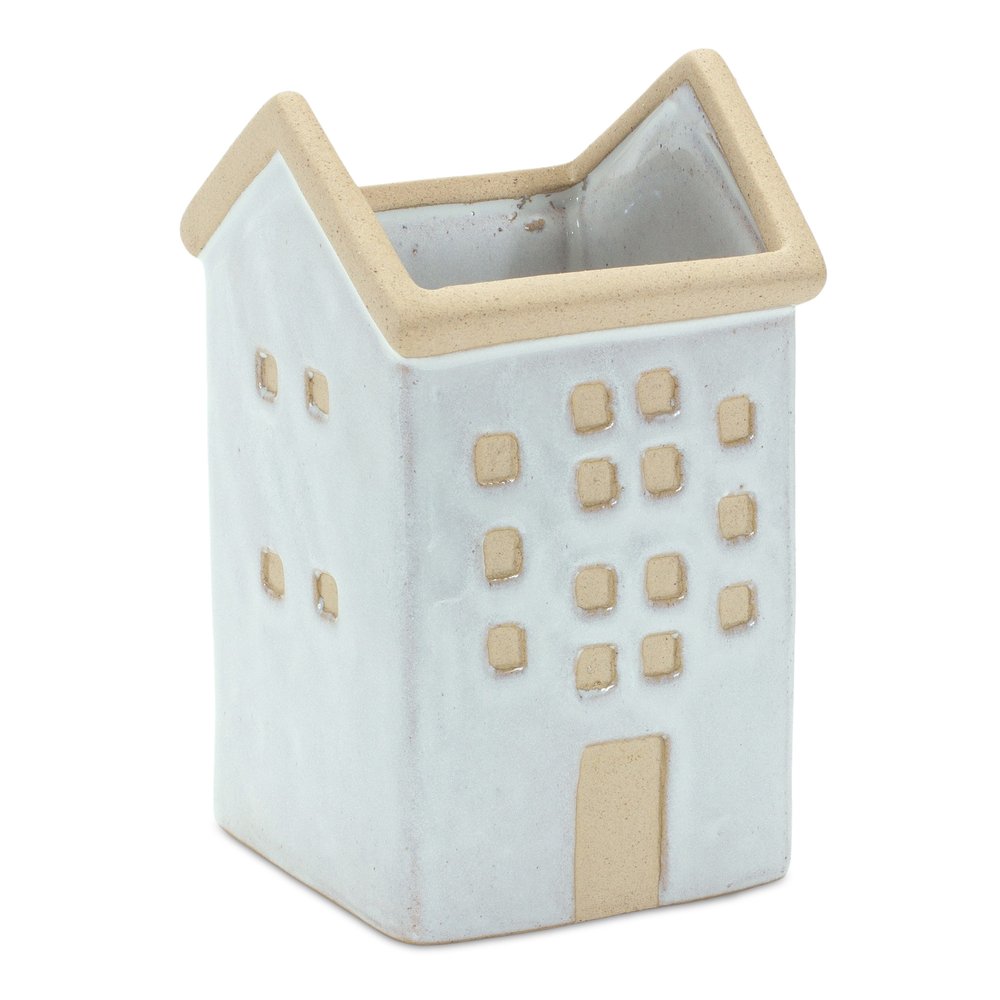 Set of Three White And Natural House Trio Pot Planters