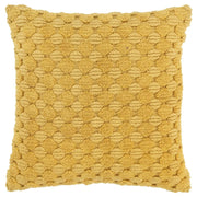 Yellow textured square throw pillow with geometric woven pattern