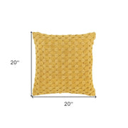 Yellow textured throw pillow 20x20 inches on white background