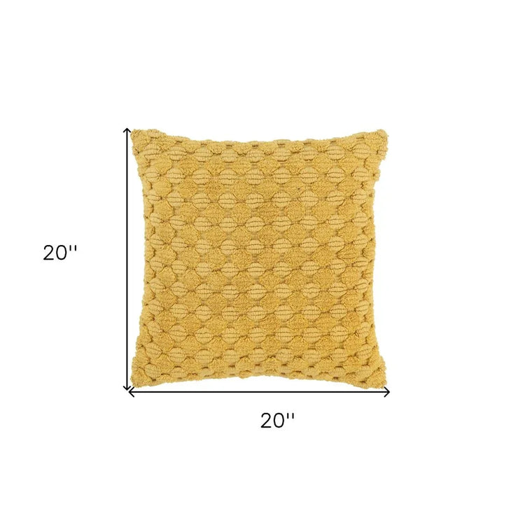 Yellow textured throw pillow 20x20 inches on white background