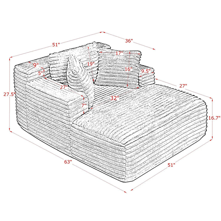 Green Corduroy Chaise Lounge Sofa Bed - Modern Foam Cloud Couch for Living Room - Fluent Trends