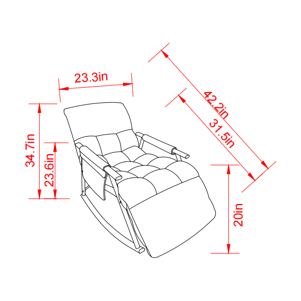 Casual folding rocking chair upholstered, lounge rocking chair adjustable high back and foot rest,side pockets placed in living room bedroom balcony Streamdale Furniture