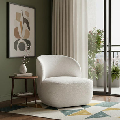White Boucle Wingback Chair 31"