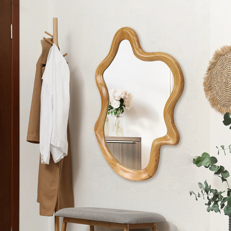 Irregular Wall Mirror with Natural Wood Frame - 33.46" x 22.24" - Fluent Trends