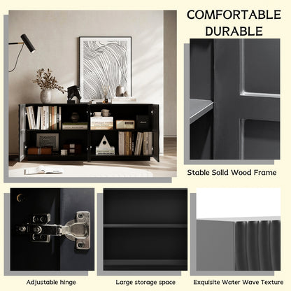 Navy Blue Buffet Cabinet - Modern Sideboard with 3D Water Ripple Texture, Soft Close Doors, 59" Wide Storage for Dining Room, Living Area, Entryway - Fluent Trends