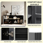 Navy Blue Buffet Cabinet - Modern Sideboard with 3D Water Ripple Texture, Soft Close Doors, 59" Wide Storage for Dining Room, Living Area, Entryway - Fluent Trends