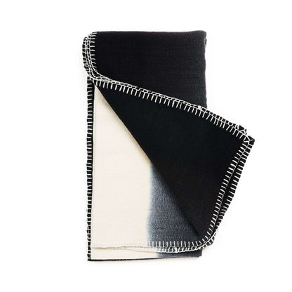Ink Black White Ombre Textured Throw  In Hand Spun Merino And Hand Stitched Hem