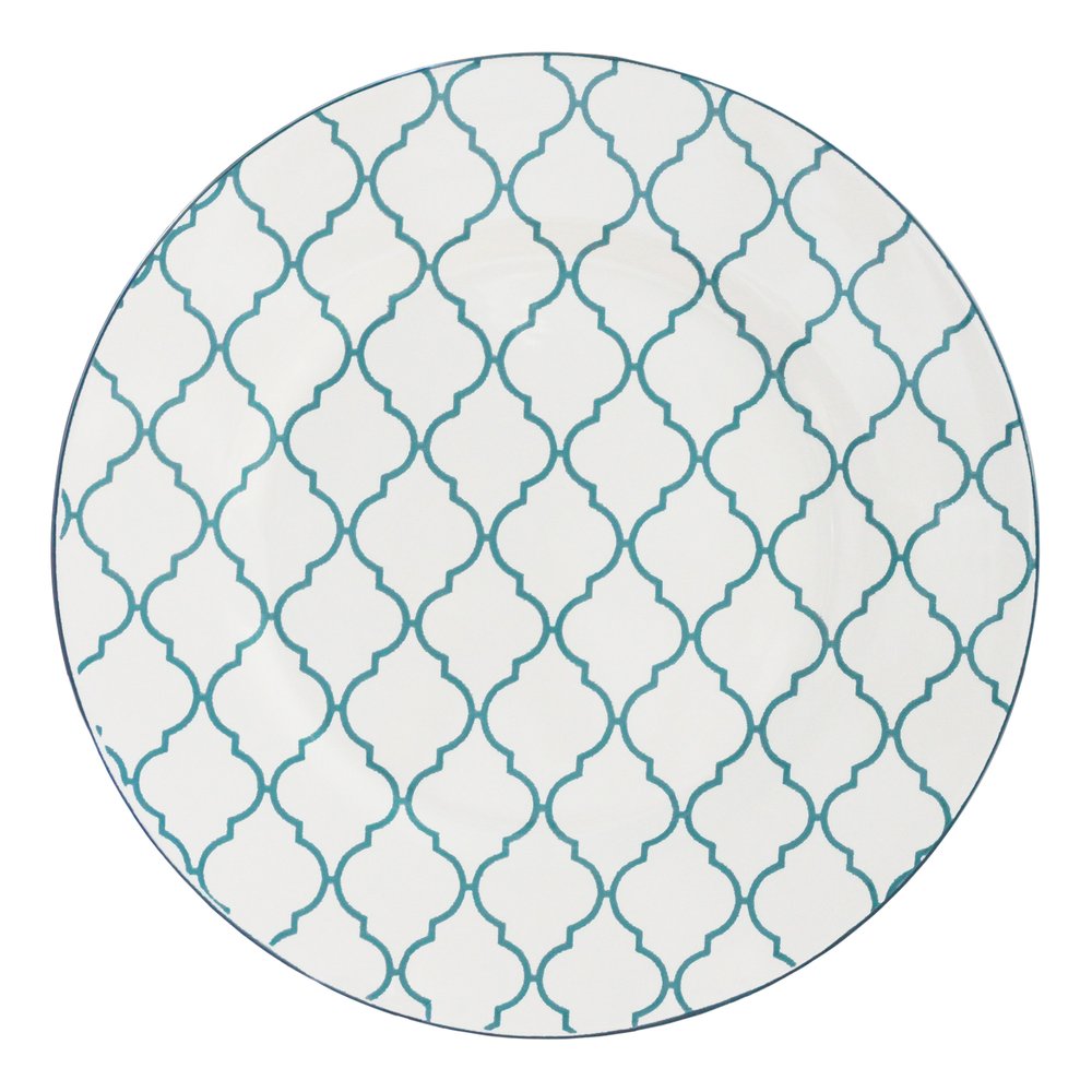 Turquoise Sixteen Piece Round Trellis Ceramic Service For Four Dinnerware Set - Fluent Trends