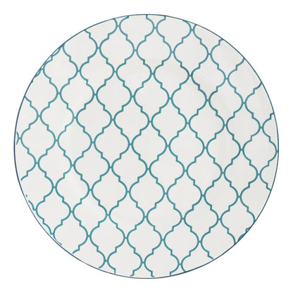 Turquoise Sixteen Piece Round Trellis Ceramic Service For Four Dinnerware Set - Fluent Trends