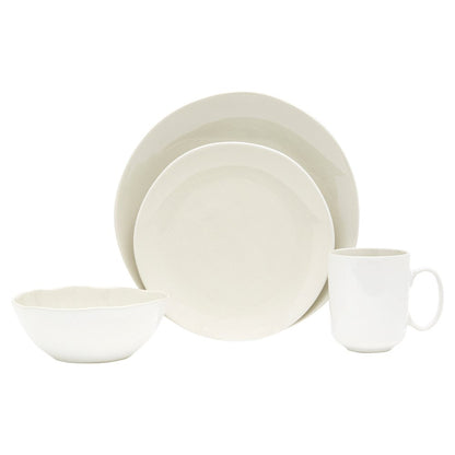 White and Natural Sixteen Piece Round Ceramic Service For Four Dinnerware Set - Fluent Trends