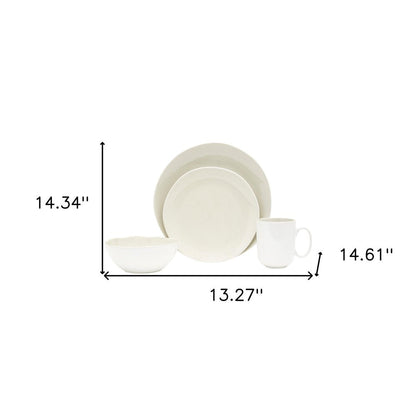 White and Natural Sixteen Piece Round Ceramic Service For Four Dinnerware Set - Fluent Trends