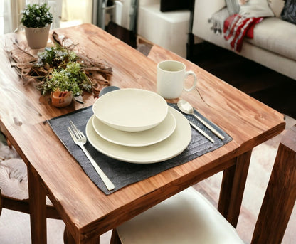 White and Natural Sixteen Piece Round Ceramic Service For Four Dinnerware Set - Fluent Trends