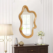Irregular Wall Mirror with Natural Wood Frame - 33.46" x 22.24" - Fluent Trends