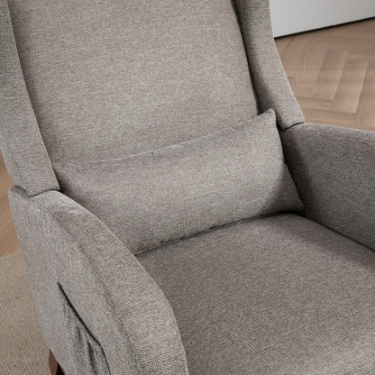 25.4'W Modern Rocking Chair for Nursery, Mid Century Accent Arm Rocker With Retractable Footrest, Side Pocket, Comfy Upholstered Wingback Wooden Glider Chair for Living Room Baby Kids Room. Taupe