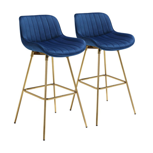 Aura Navy Velvet and Gold Swivel Bar Stools - Set of 2