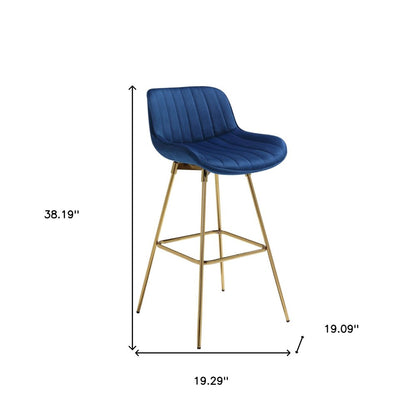 Aura Navy Velvet and Gold Swivel Bar Stools - Set of 2