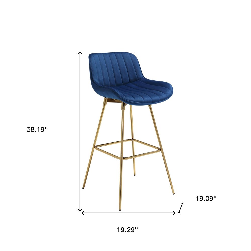 Aura Navy Velvet and Gold Swivel Bar Stools - Set of 2