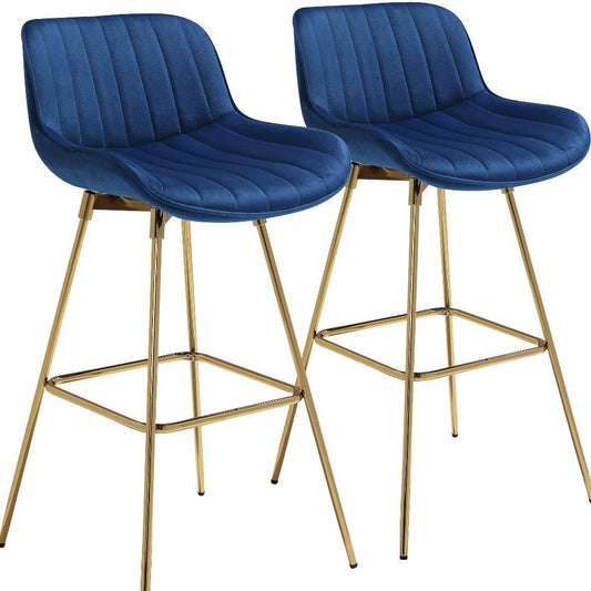 Aura Navy Velvet and Gold Swivel Bar Stools - Set of 2