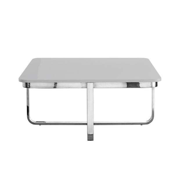 35" Light Gray And Silver Metallic Wood And Stainless Steel Square Coffee Table - Fluent Trends Coffee Tables