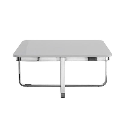 35" Light Gray And Silver Metallic Wood And Stainless Steel Square Coffee Table