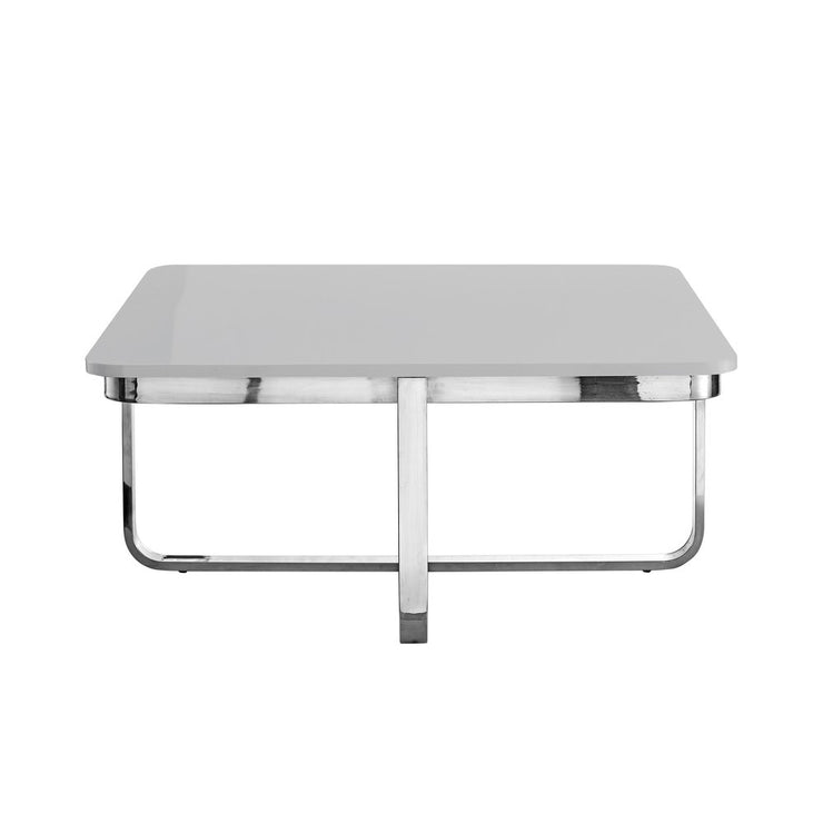 35" Light Gray And Silver Metallic Wood And Stainless Steel Square Coffee Table - Fluent Trends Coffee Tables