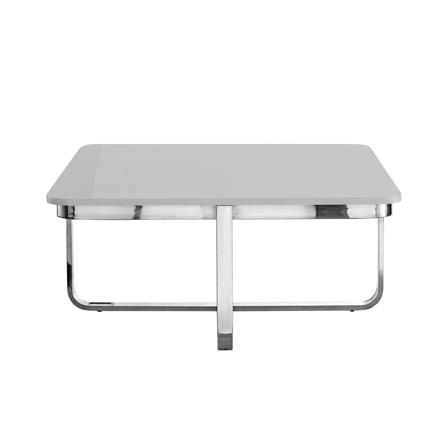 35" White And Silver Metallic Stainless Steel Square Coffee Table