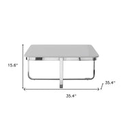 35" Light Gray And Silver Metallic Wood And Stainless Steel Square Coffee Table - Fluent Trends