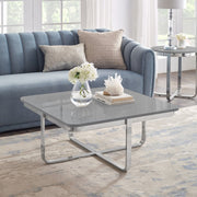 35" Light Gray And Silver Metallic Wood And Stainless Steel Square Coffee Table - Fluent Trends Coffee Tables