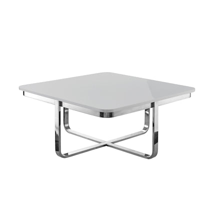 35" White And Silver Metallic Stainless Steel Square Coffee Table