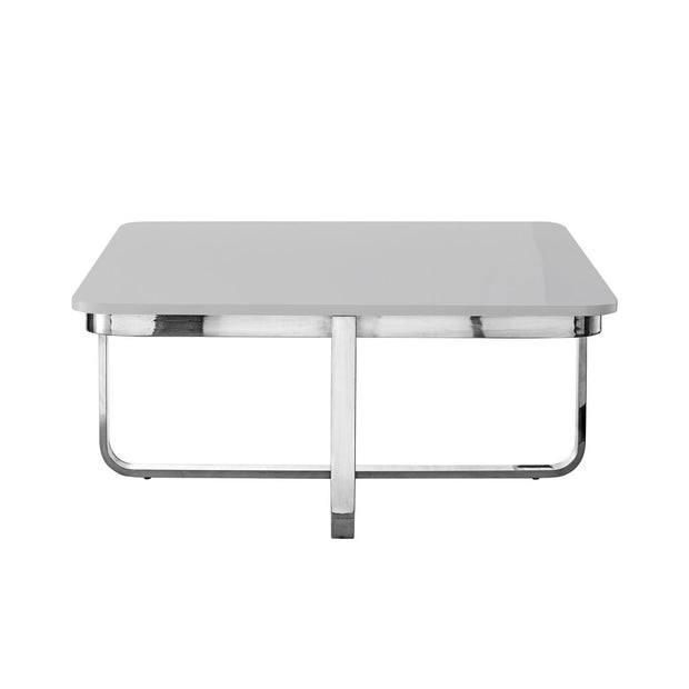 35" Light Gray And Silver Metallic Wood And Stainless Steel Square Coffee Table - Fluent Trends Coffee Tables