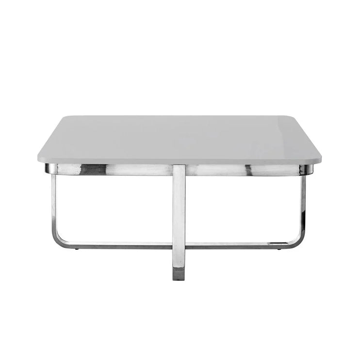 35" Light Gray And Silver Metallic Wood And Stainless Steel Square Coffee Table - Fluent Trends