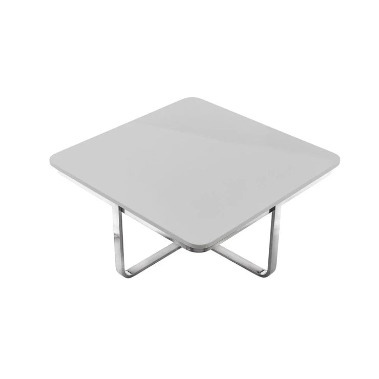 35" Light Gray And Silver Metallic Wood And Stainless Steel Square Coffee Table - Fluent Trends